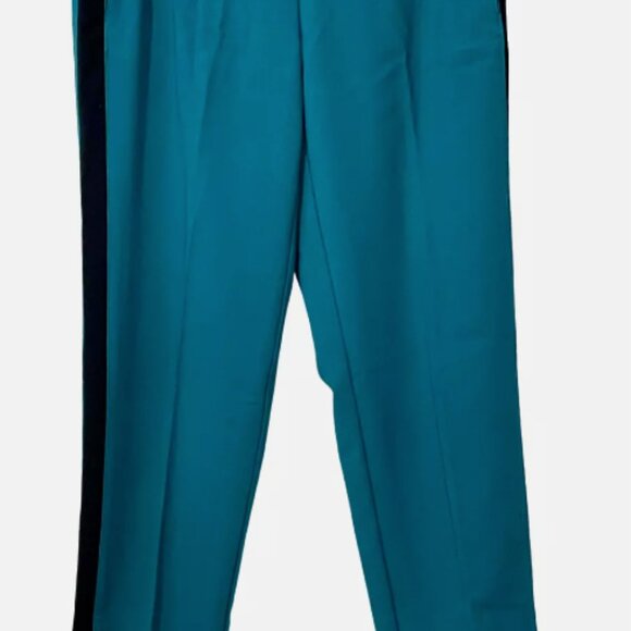 Narciso Rodriguez DesigNation  Crepe Tuxedo Pants Peacock Blue Black Stripe - Picture 4 of 5